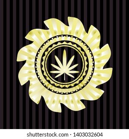 weed leaf icon inside shiny emblem