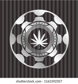 weed leaf icon inside silver emblem