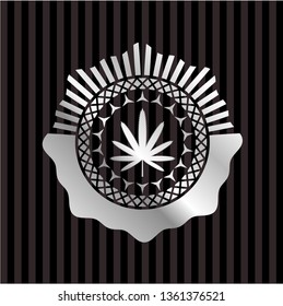 weed leaf icon inside silver emblem