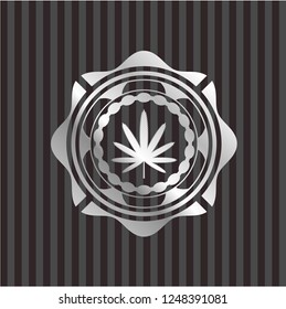 weed leaf icon inside silvery badge