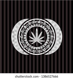 weed leaf icon inside silvery badge
