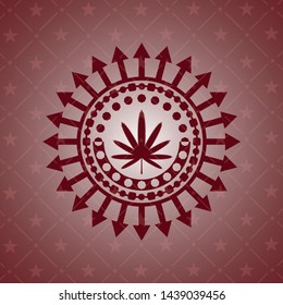 weed leaf icon inside vintage red emblem