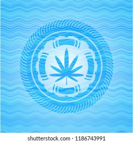 weed leaf icon inside water wave representation style badge.