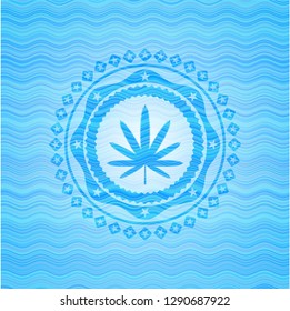 weed leaf icon inside water wavec oncept emblem.