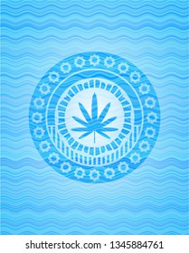 weed leaf icon inside water representation style emblem.