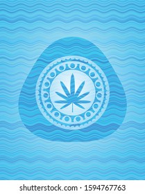 weed leaf icon inside water representation badge.