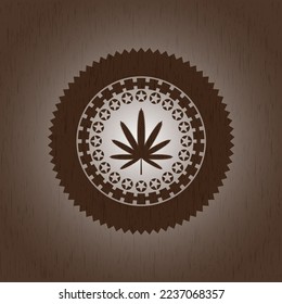 icono de la hoja de hierba dentro del emblema de madera. Retro. 