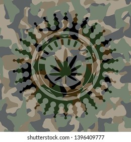 weed leaf icon on camo texture