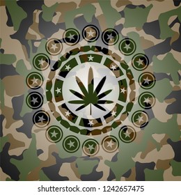 weed leaf icon on camouflaged pattern