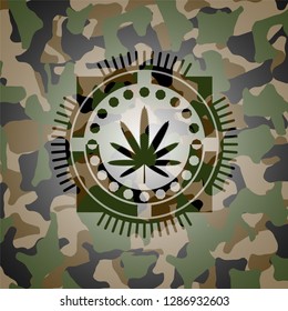 weed leaf icon on camouflaged texture