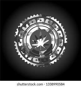 weed leaf icon on grey camo pattern