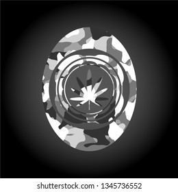 weed leaf icon on grey camouflaged pattern