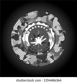 weed leaf icon on grey camouflaged texture