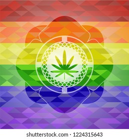 weed leaf icon on mosaic background with the colors of the LGBT flag