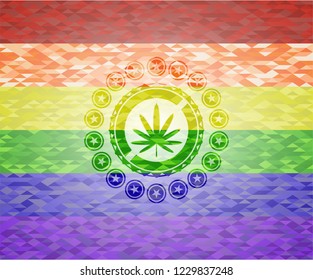 weed leaf icon on mosaic background with the colors of the LGBT flag