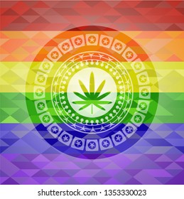 weed leaf icon on mosaic background with the colors of the LGBT flag