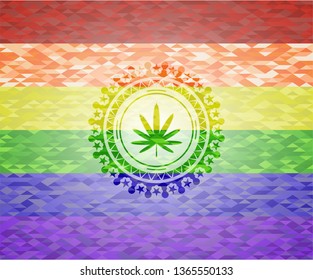 weed leaf icon on mosaic background with the colors of the LGBT flag