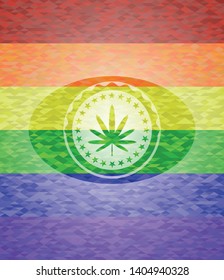 weed leaf icon on mosaic background with the colors of the LGBT flag