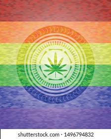 weed leaf icon on mosaic background with the colors of the LGBT flag