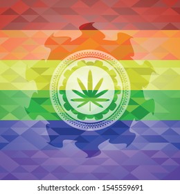 weed leaf icon on mosaic background with the colors of the LGBT flag