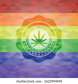 weed leaf icon on mosaic background with the colors of the LGBT flag