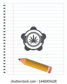 weed leaf icon pencil effect. Vector Illustration. Detailed.