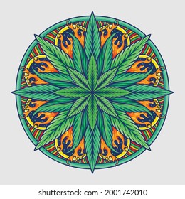 Weed Leaf Mandala Cannabis Vector ilustraciones para su trabajo Logo, camiseta de mercadería de mascota, pegatinas y diseños de etiquetas, afiche, tarjetas de felicitación compañía comercial o marcas.