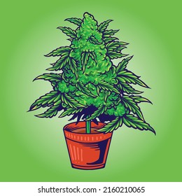 Weed leaf plant with pot vector illustrations for your work logo, merchandise t-shirt, stickers and label designs, poster, greeting cards advertising business company or brands