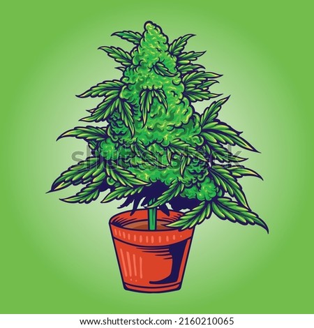 Weed leaf plant with pot vector illustrations for your work logo, merchandise t-shirt, stickers and label designs, poster, greeting cards advertising business company or brands