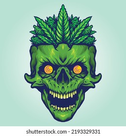 Weed leaf skull head monster vector illustrations for your work logo, merchandise t-shirt, stickers and label designs, poster, greeting cards advertising business company or brands