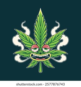 weed leaf trippy groovy cartoon character vector illustration for tshirt design, logo, or stickers