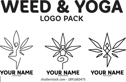 Weed Leaf and Yoga Vector Icon. Logo Illustration