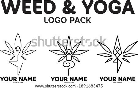 Weed Leaf and Yoga Vector Icon. Logo Illustration