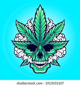 Weed Marijuana Skull Illustration Vector