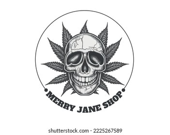 Weed Marijuana Skull Illustration Vector, Medical Marijuana Shop Logo