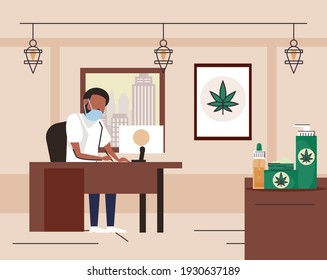 Weed medicine, alternative hemp and CBD oil, doctor office 