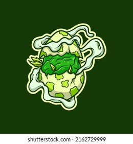 Weed Nugget Inside A Cracked Egg Shell And Covered In Smoke Vector Illustration