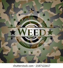 Weed on camo texture. Vector Illustration. Detailed. 