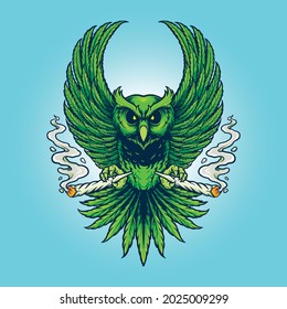 Weed Owl Smoking Cannabis Vector illustrations for your work Logo, mascot merchandise t-shirt, stickers and Label designs, poster, greeting cards advertising business company or brands.