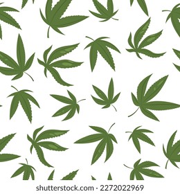 Weed pattern. Seamless print with cannabis green leaf, medical legalized marijuana symbol for wrapping paper wallpaper textile. Vector cartoon texture pattern cannabis print seamless illustration