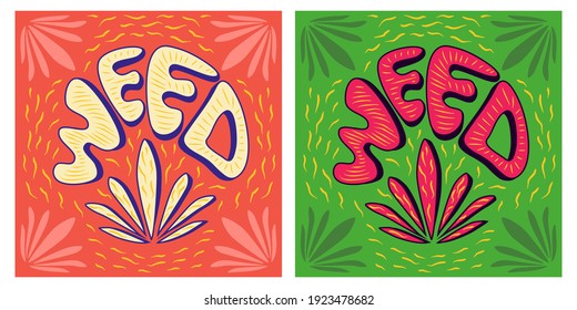 weed poster retro hippy style illustration