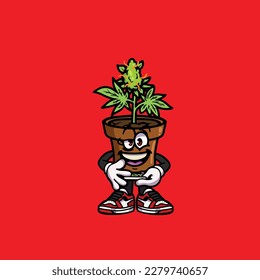 portador de marihuana aguantar caricatura de hierba nublada