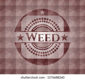 Weed red emblem with geometric background. Seamless.