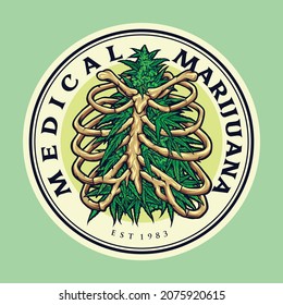 Weed Ribcage Logo Medical Marijuana Vector Illustrations For Your Work Mascot Merchandise T-shirt, Stickers And Label Designs, Poster, Greeting Cards Advertising Business Company Or Brands.