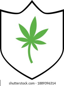 Weed Shield Design, Sativa Leaf Vector Color Icon Design, Marijuana and psychoactive drug Symbol on white background, Hashish and Hemp Sign,