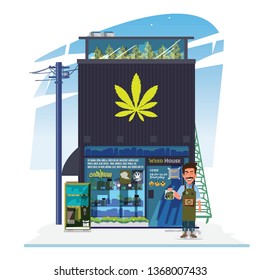 weed shop building - vector illustration