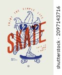Weed skater. Marijuana leaf character in stylish sunglasses and sneakers skateboarding. Funny skateboarding t-shirt print. Typography illustration.