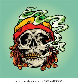 Weed Skull Smoke Cannabis Jamaican Hat Vector illustrations for your work Logo, mascot merchandise t-shirt, stickers and Label designs, poster, greeting cards advertising business company or brands.