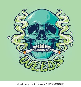 Weed Skull Smoke Illustrations for your work merchandise clothing line, stickers and poster, greeting advertising business company or brands
