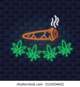 Rauchen und vier Cannabis-Logo mit Neon-Stil. Vektorgrafik und Illustration